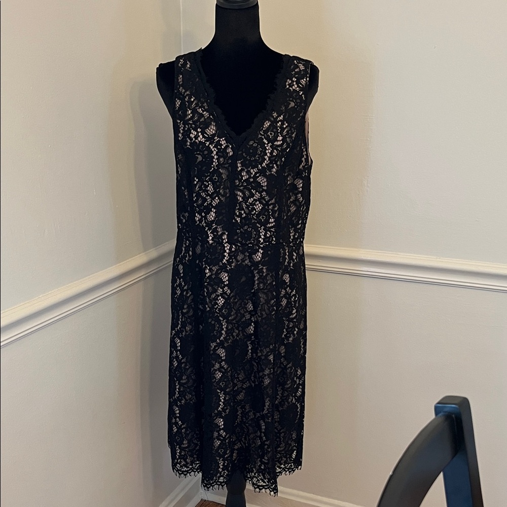 Loft Black Lace Sleeveless V-Neck Midi Dress